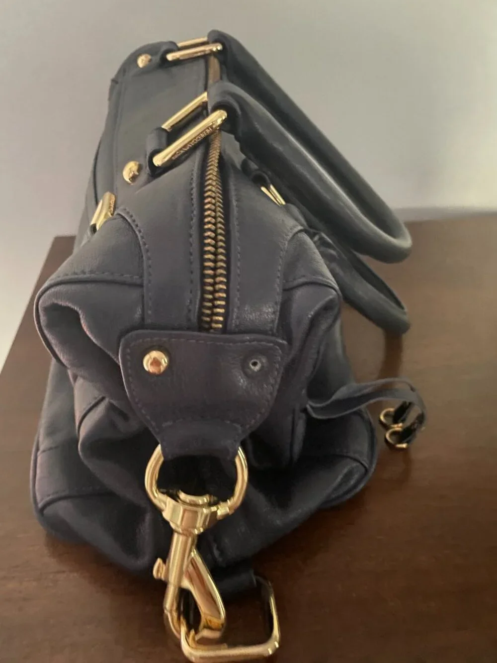Vintage Rebecca Minkoff Mini MAB Satchel Navy Leather - OG Floral Lining